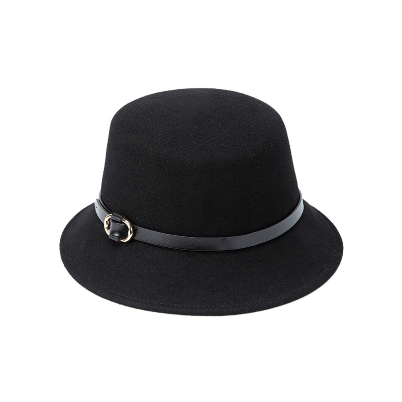 靈珑2022帽子女秋冬新品英倫時尚禮帽女逛街羊毛呢平頂爵士帽皮帶