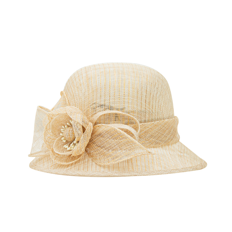 夏季新款遮陽帽草帽女菲律賓麻紗花朵裝飾優雅出遊防曬