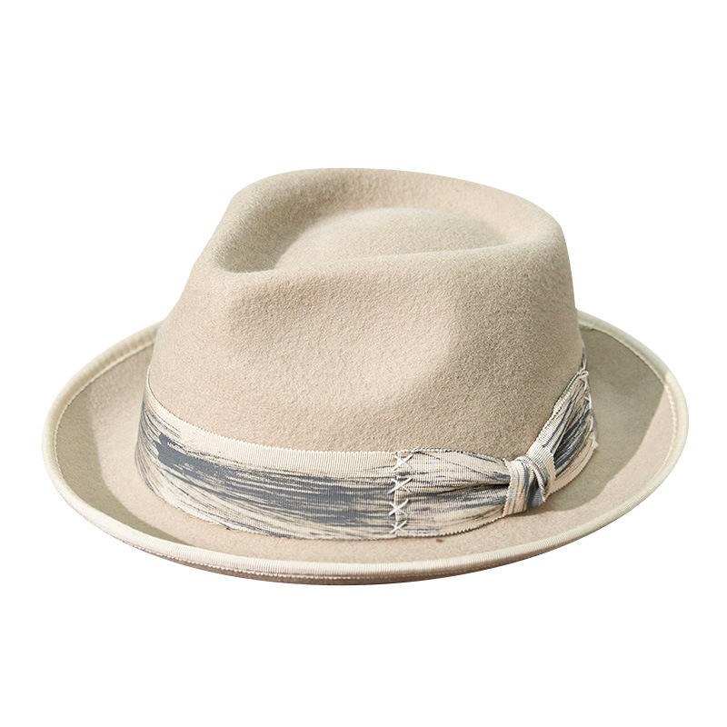 23新款羊毛氈帽禮帽錐頂翹邊補丁裝飾牛仔帽