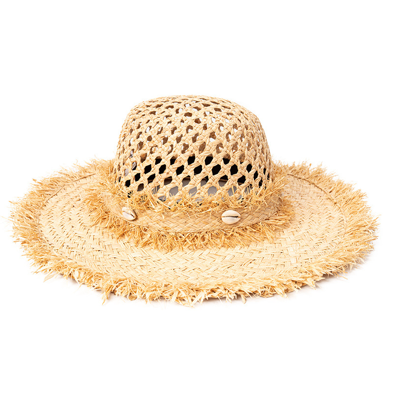 夏季草帽防曬新款遮陽帽顯臉小(xiǎo)镂空簡約貝殼裝飾