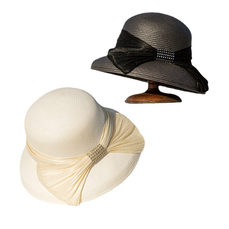 夏季草帽遮陽防曬優雅赫本風法式複古度假出遊帽子女