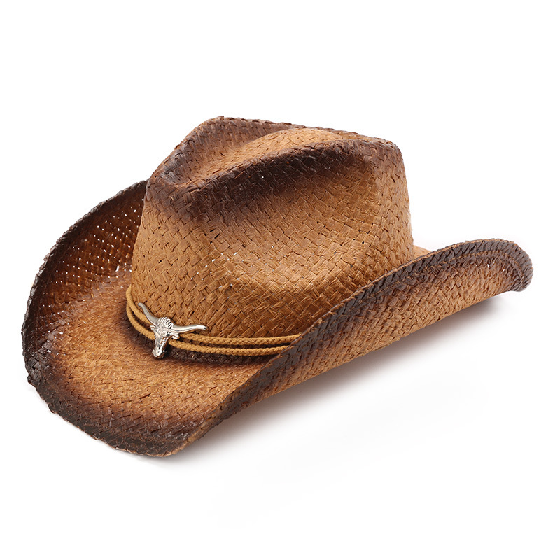 西部牛仔帽跨境騎士帽遮陽防曬複古風草帽春夏新款