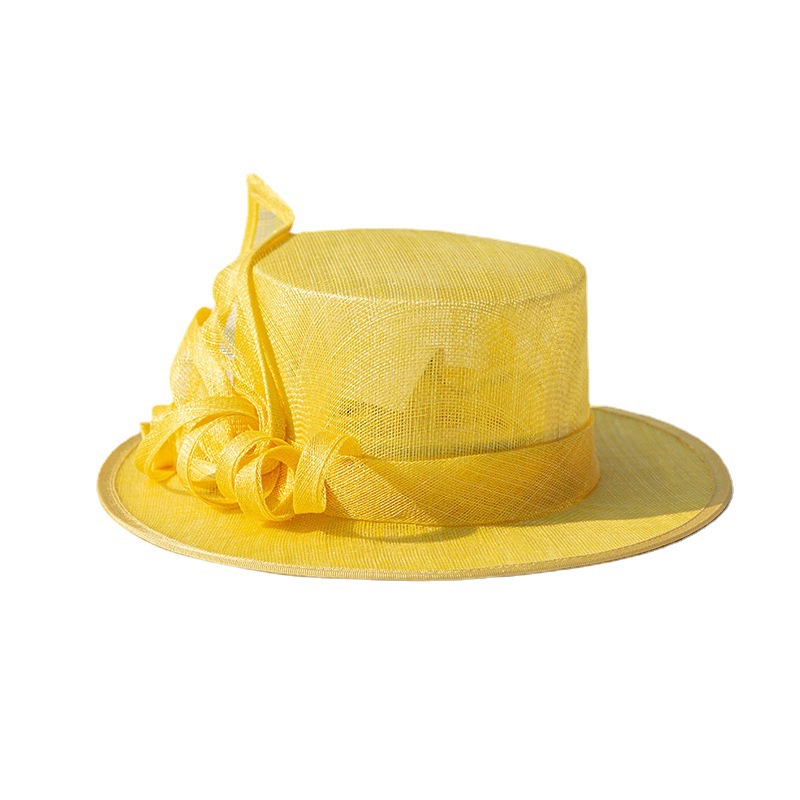 新款夏麻紗帽出遊防曬純色時尚禮帽歐美英倫風平頂帽宴會帽子女夏