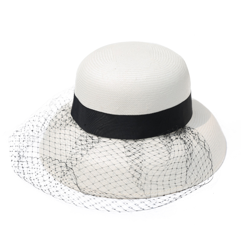 靈珑服飾 法式禮帽 複古赫本風防曬度假寬檐遮陽草帽網紗帽子