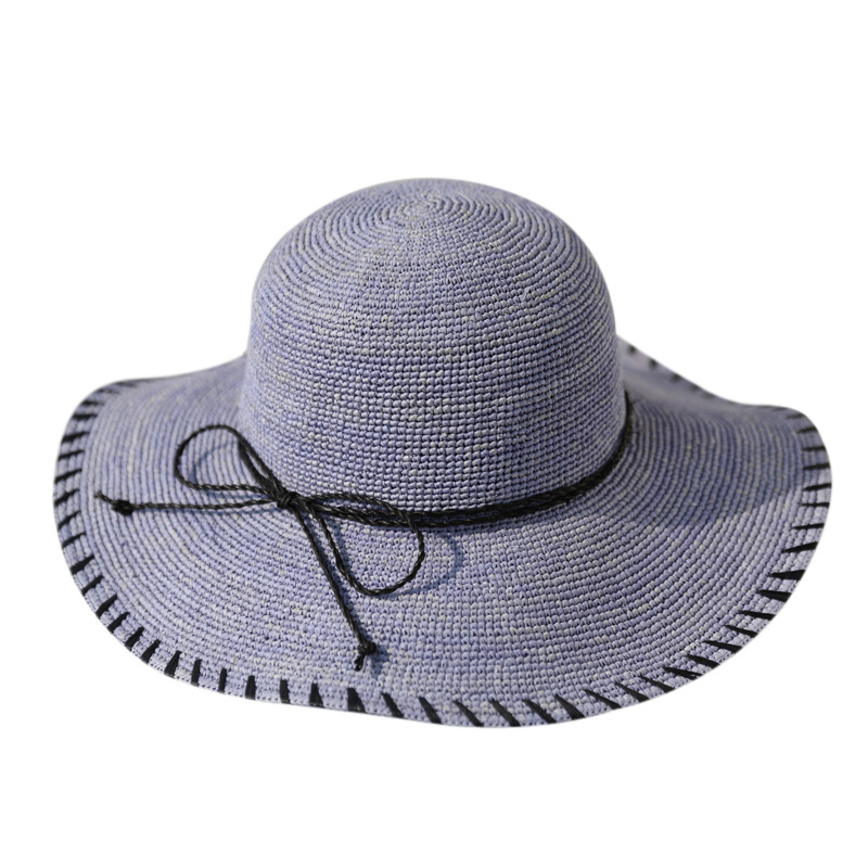 春夏新款拉菲草帽女遮陽防曬帽優雅百搭出遊海邊可折疊