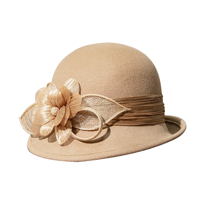 新款優雅帽子女花朵複古宴會法式山茶花帽小(xiǎo)禮帽名媛時尚卷邊帽