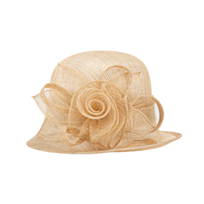 新款夏季遮陽帽出遊防曬麻紗帽花朵裝飾優雅禮帽