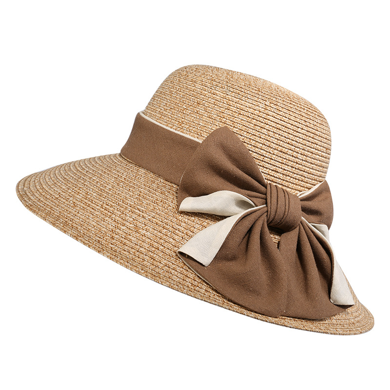 靈珑ins款草帽女夏季蝴蝶結出遊沙灘遮陽帽文藝百搭可折疊太陽帽