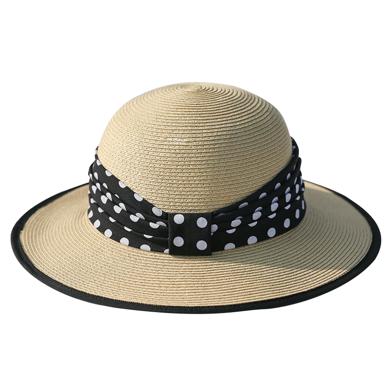 春夏季防曬遮陽防曬波點裝飾海邊度假編織草帽