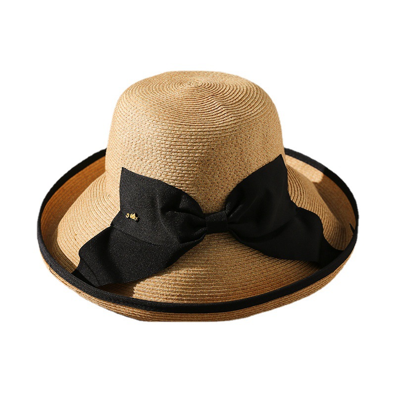 靈珑帽子女夏天大(dà)檐遮陽草帽可折疊蝴蝶結沙灘帽子時尚出遊太陽帽