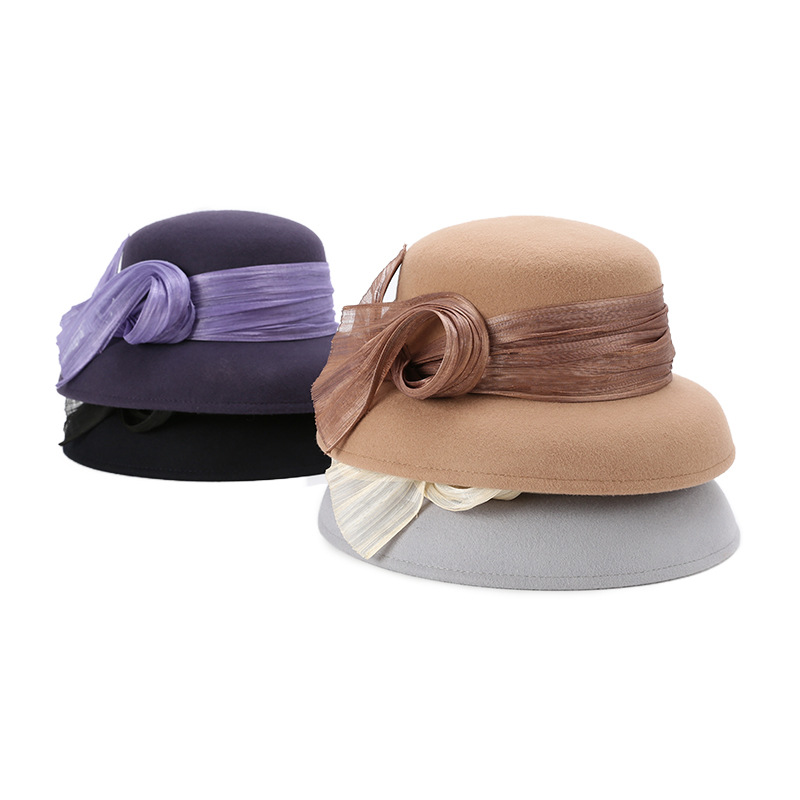 靈珑新款經典赫本帽彎檐真絲麻羊毛帽優雅法式禮帽