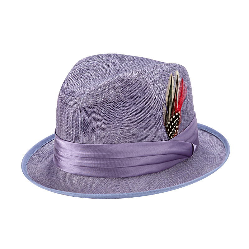 春夏新款麻紗帽透氣英倫風爵士帽羽毛裝飾純色複古