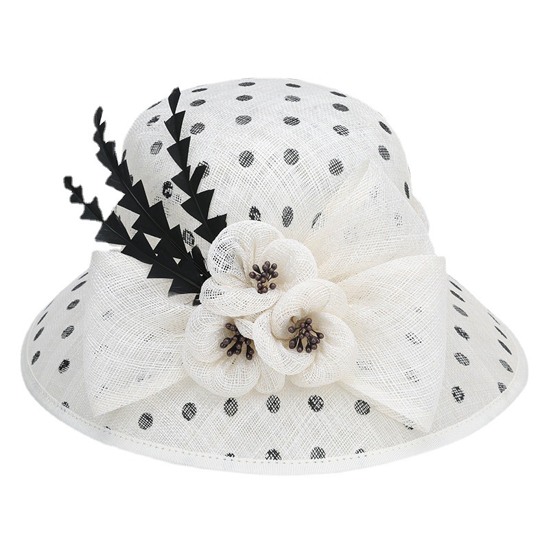 靈珑 波點麻紗帽 輕盈透氣優雅禮帽 歐美風盆帽 時尚氣質禮帽