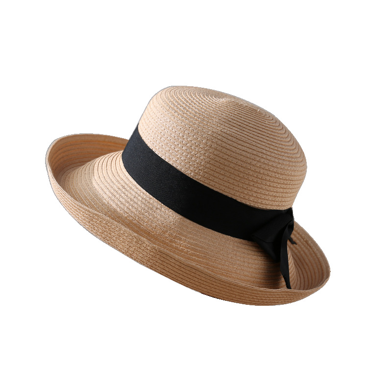 靈珑卷邊帽子女士夏天小(xiǎo)沿潮遮陽帽可折疊春天沙灘帽草帽太陽帽