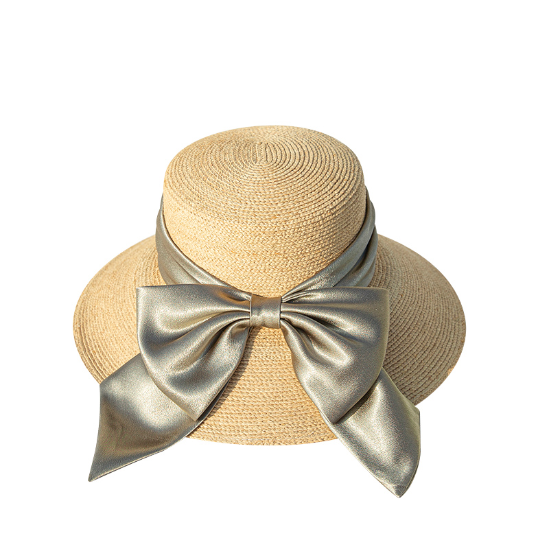 夏季新款草帽拉菲草防曬遮陽海邊出遊時尚百搭絲帶裝飾